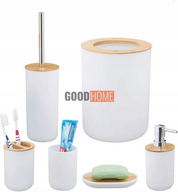Набір аксесуарів для ванної кімнати, 6 предметів, колір білий бамбук