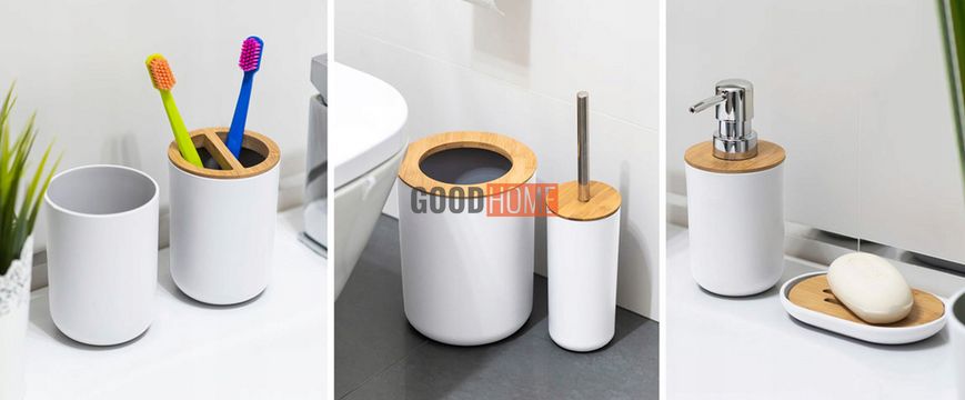 Набір аксесуарів для ванної кімнати, 6 предметів, колір білий бамбук